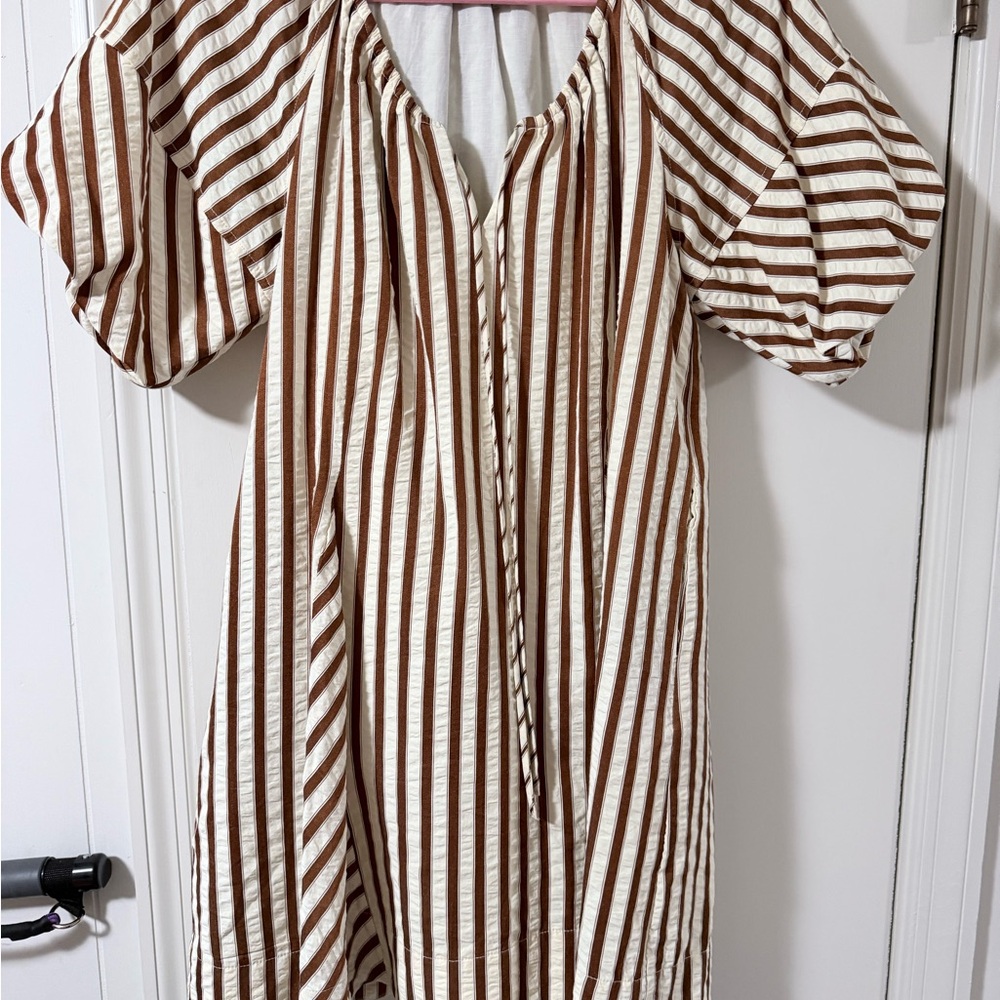 Greylin Long Sleeve Dress in Brown and White Stripes